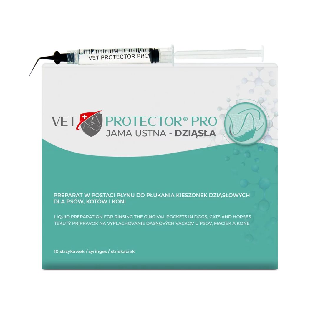 VET PROTECTOR PRO jama ustna - dziąsła 10x3ml - preparat w postaci płynu do płukania kieszonek dziąsłowych dla psów, kotów i koni