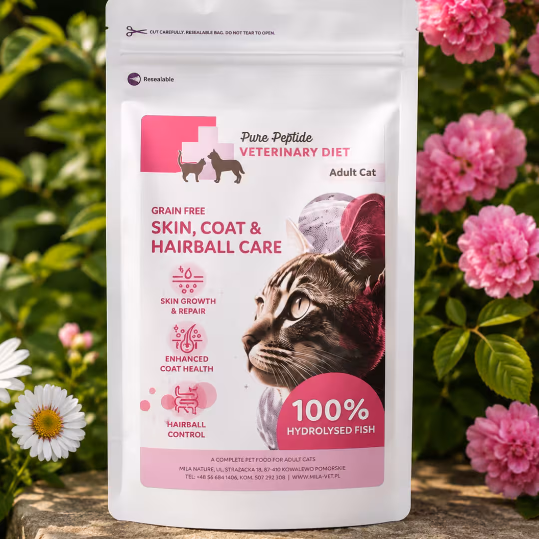 PURE PEPTIDE Veterinary Diet SKIN COAT AND HAIRBALL CONTROL 1.5 kg - karma sucha dermatologiczna dla kota